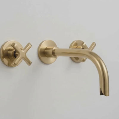 Unlacquered Brass Wall-Mount Sink Faucet with Cross handles