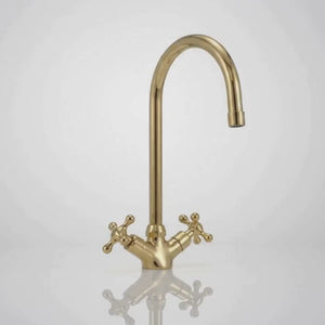 Unlacquered Brass Gooseneck Single Hole Faucet with Cross Handles