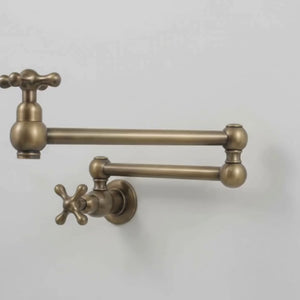 Antique Brass Pot Filler with Cross Handles
