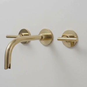 Unlacquered Brass Wall-Mount Sink Faucet with Lever handles
