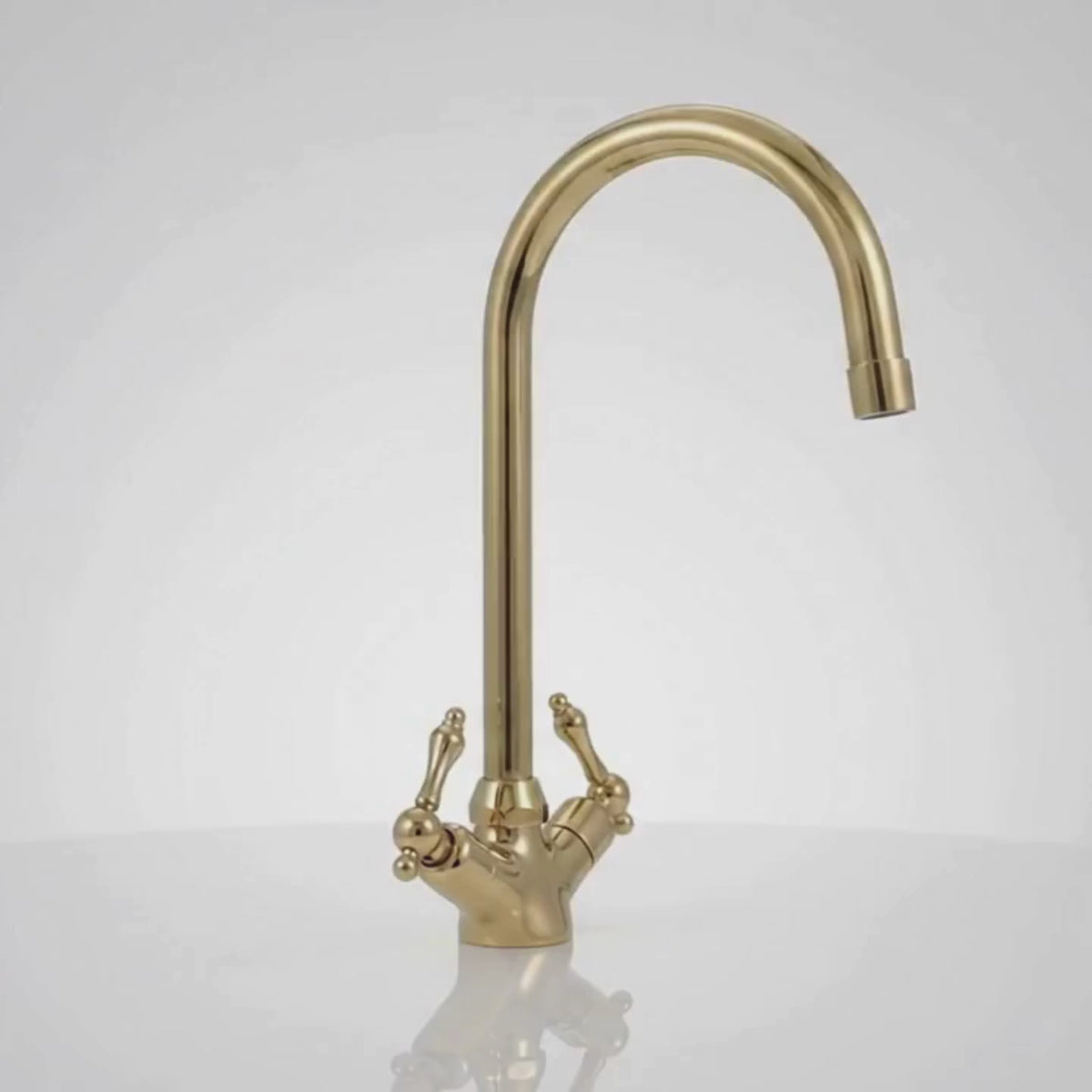 Unlacquered Brass Gooseneck Single Hole Faucet with Lever Handles