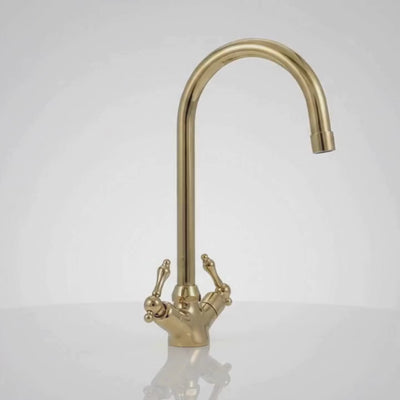 Unlacquered Brass Gooseneck Single Hole Faucet with Lever Handles