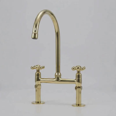 Unlacquered Brass Bridge Kitchen Faucet with Cross Handles