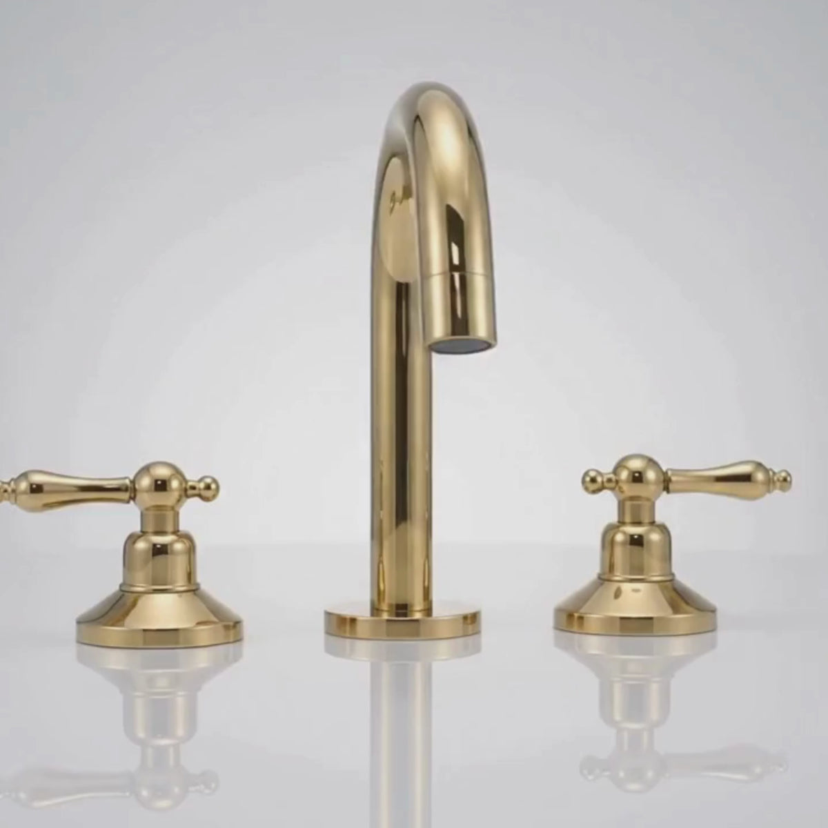 Unlacquered Brass Gooseneck Widespread Bathroom Faucet with Lever Handles