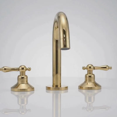 Unlacquered Brass Gooseneck Widespread Bathroom Faucet with Lever Handles
