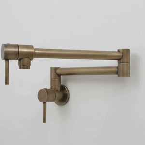 Antique Brass Wall-Mount Pot Filler with Lever Handles