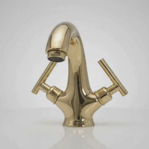 Unlacquered Brass Single Hole Bathroom Faucet with Lever Handles