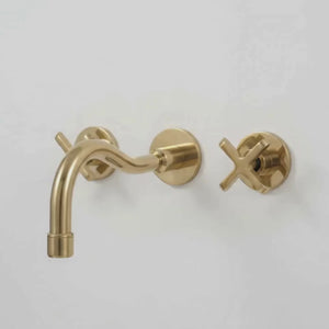 Unlacquered Brass Wall Mount Bathroom Faucet with Cross handles