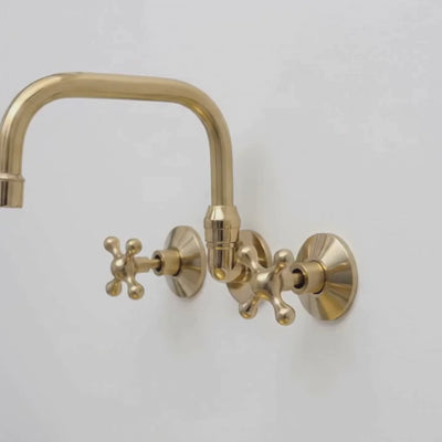 Unlacquered Brass Wall-Mount Bathroom Faucet with Cross handles