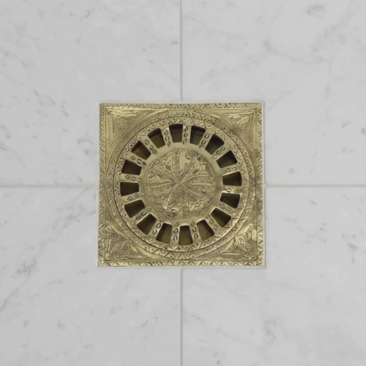 Unlacquered Brass Engraved Shower Drain with Removable Cover, Solid Brass Square Shower Drain