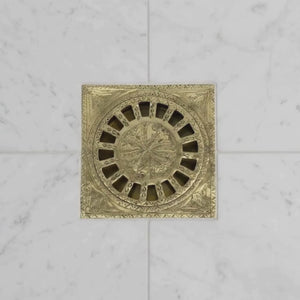 Unlacquered Brass Engraved Shower Drain with Removable Cover, Solid Brass Square Shower Drain