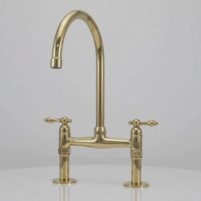 Unlacquered Brass Bridge Kitchen Faucet with Lever Handles 