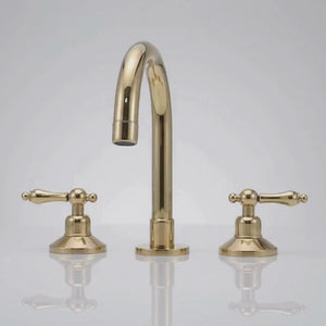 Unlacquered Brass High-Arc Widespread Bathroom Faucet with Lever Handles – Grand Arc