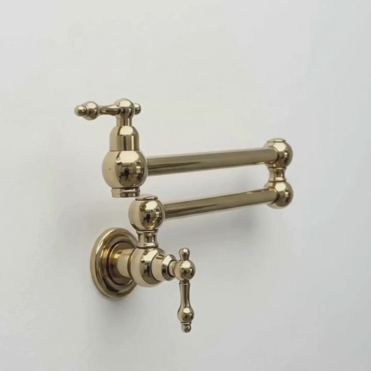 Unlacquered Brass Wall-Mount Pot Filler with Lever Handles