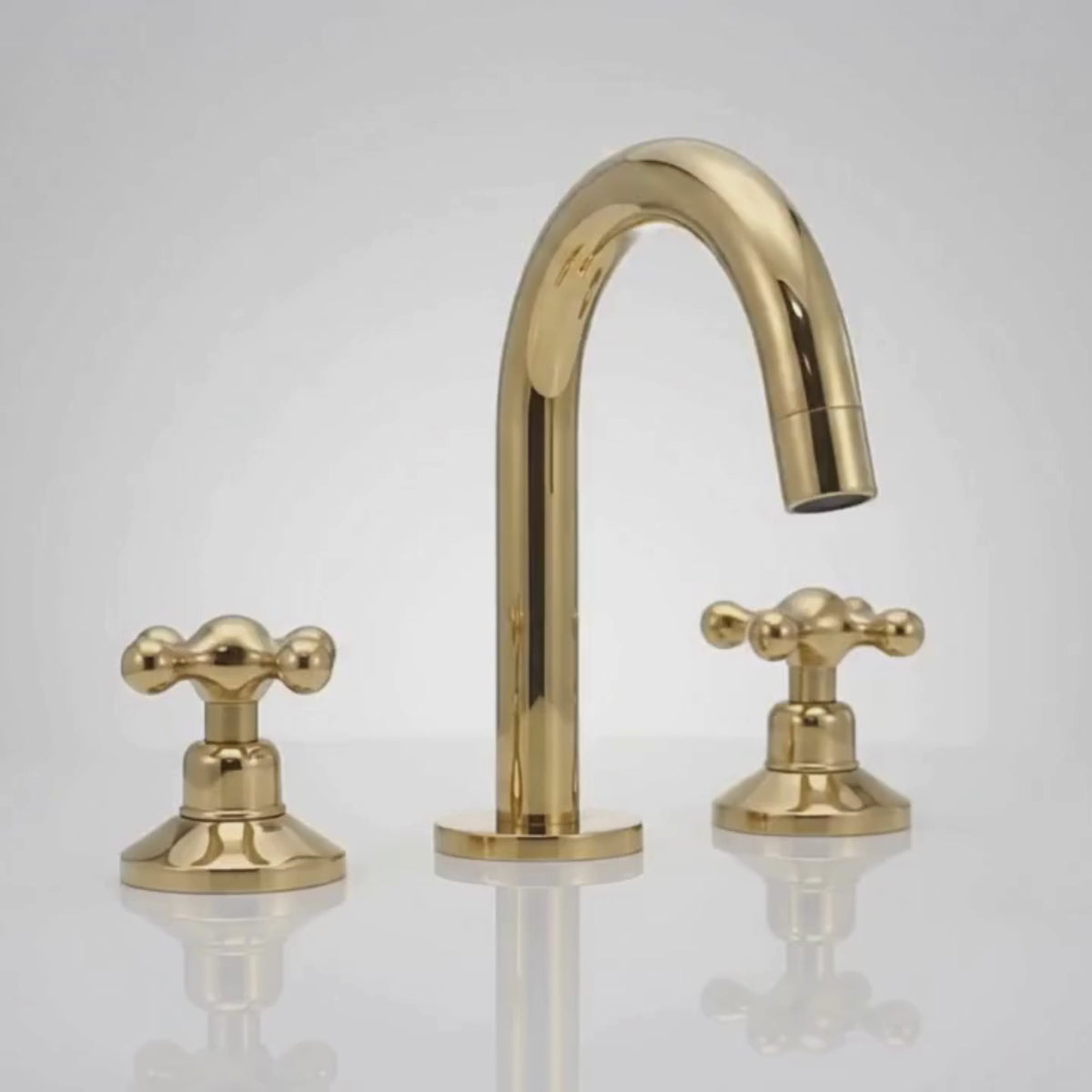 Unlacquered Brass Gooseneck Widespread Bathroom Faucet with Cross Handles – Classic Arc