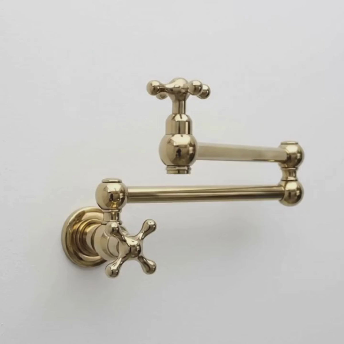 Unlacquered Brass Wall-Mount Pot Filler with Cross Handles