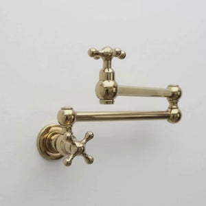 Unlacquered Brass Wall-Mount Pot Filler with Cross Handles
