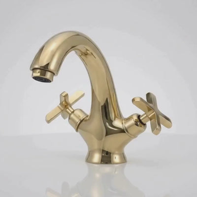 Unlacquered Brass Single Hole Bathroom Faucet with Cross Handles