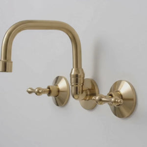 Unlacquered Brass Wall-Mount Bathroom Faucet with Lever handles