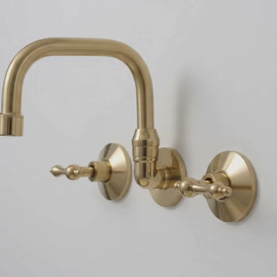 Unlacquered Brass Wall-Mount Bathroom Faucet with Lever handles