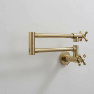 Unlacquered Brass Swing-Arm Pot Filler with Cross Handles